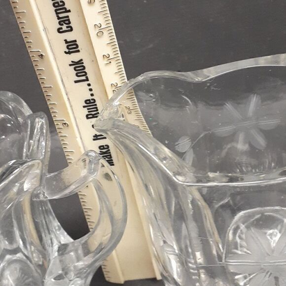 3 pc etched floral crystal sugar/creamer, & sm. dish with bottom star design - Picture 13 of 13
